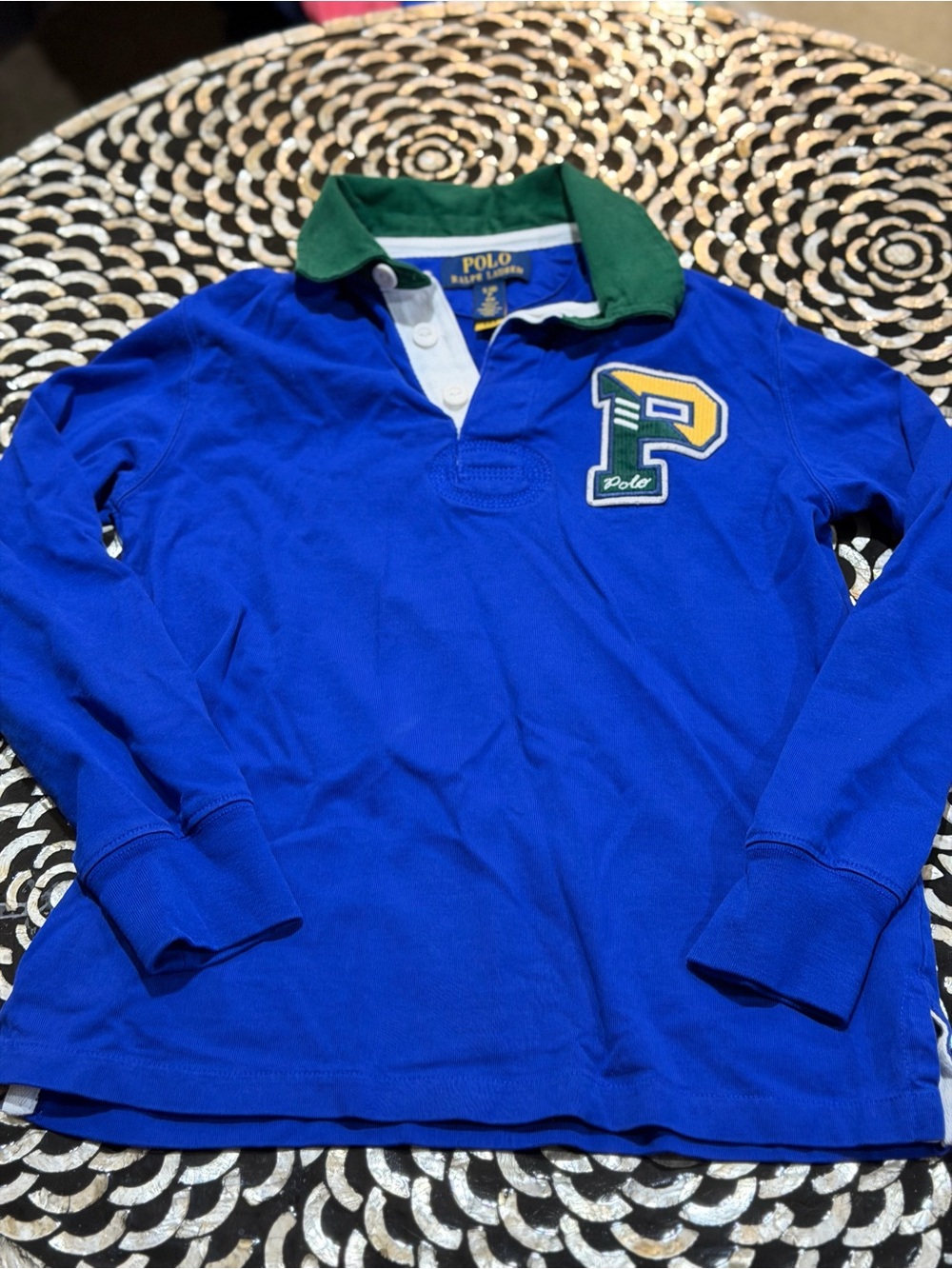 Polo by Ralph Lauren Boys' Royal Blue Rugby Shirt with Green Collar